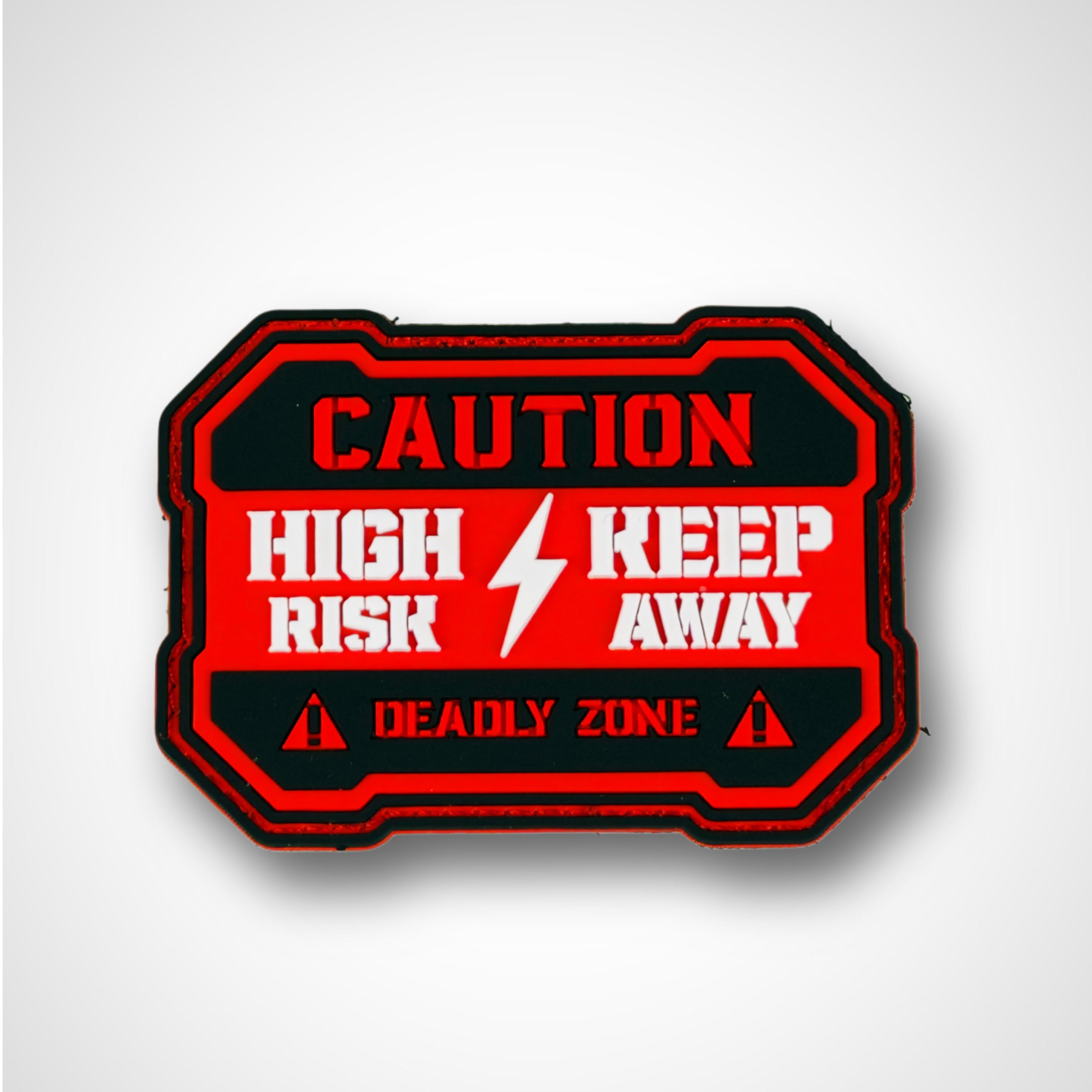 PVC PATCH Warning sign with red and black colors on a white background
