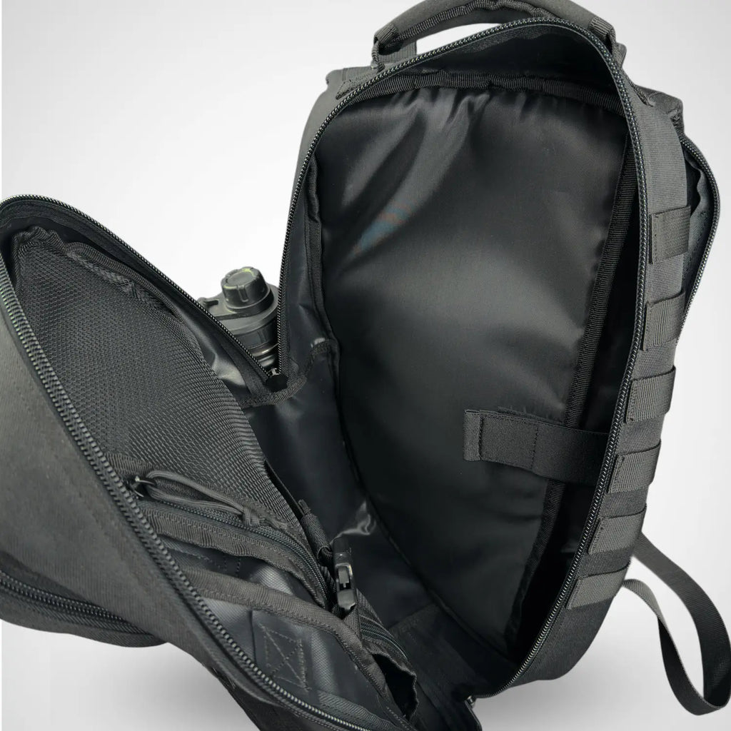 inner view of 25 L HONO tactical backpack with organized pockets 