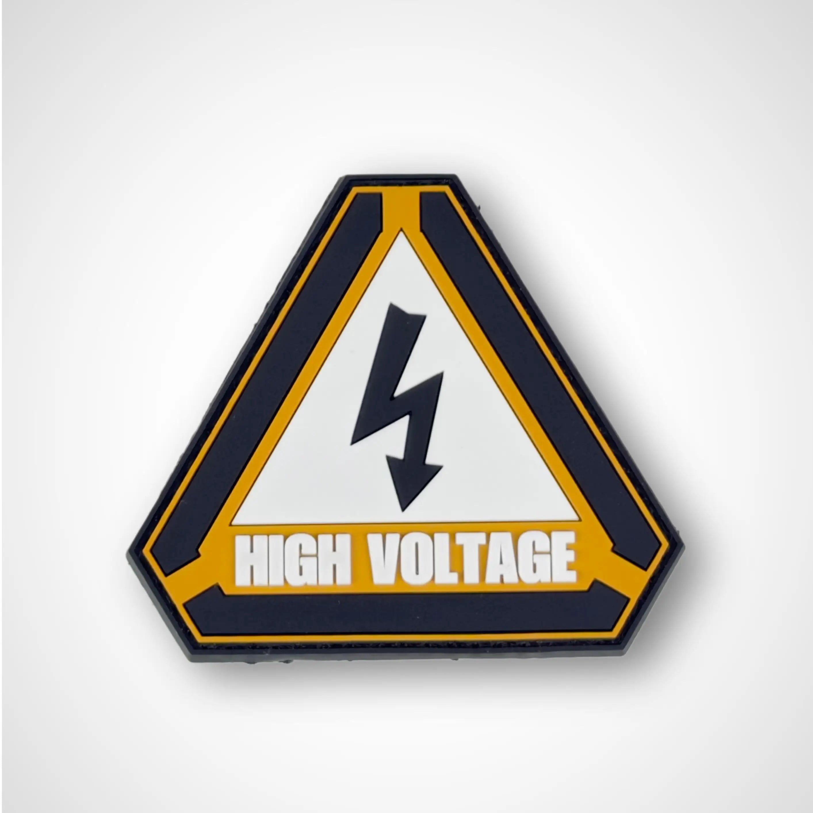 PVC rubber patch High voltage warning sign with black lightning bolt symbol