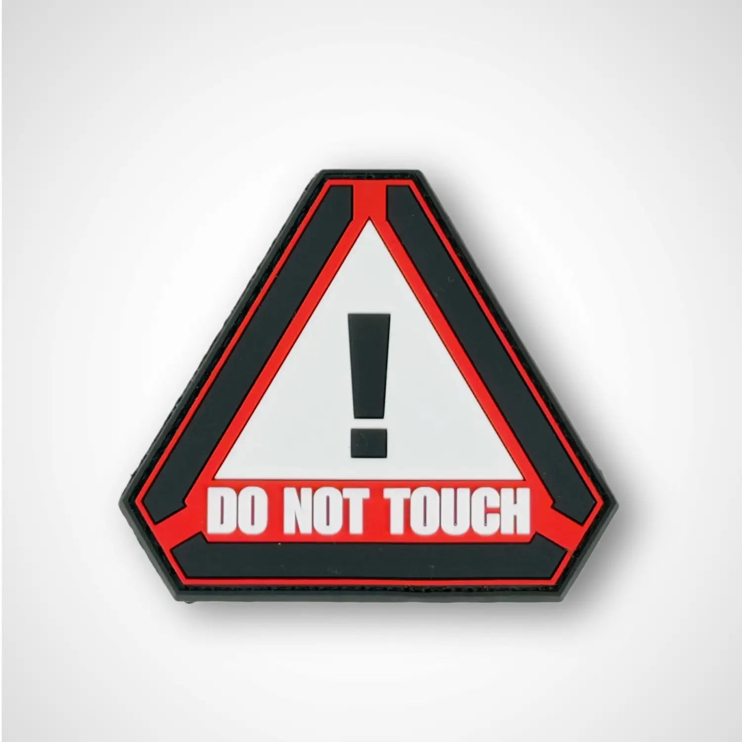 Triangular warning PVC PATCH sign with 'DO NOT TOUCH' text on a white background