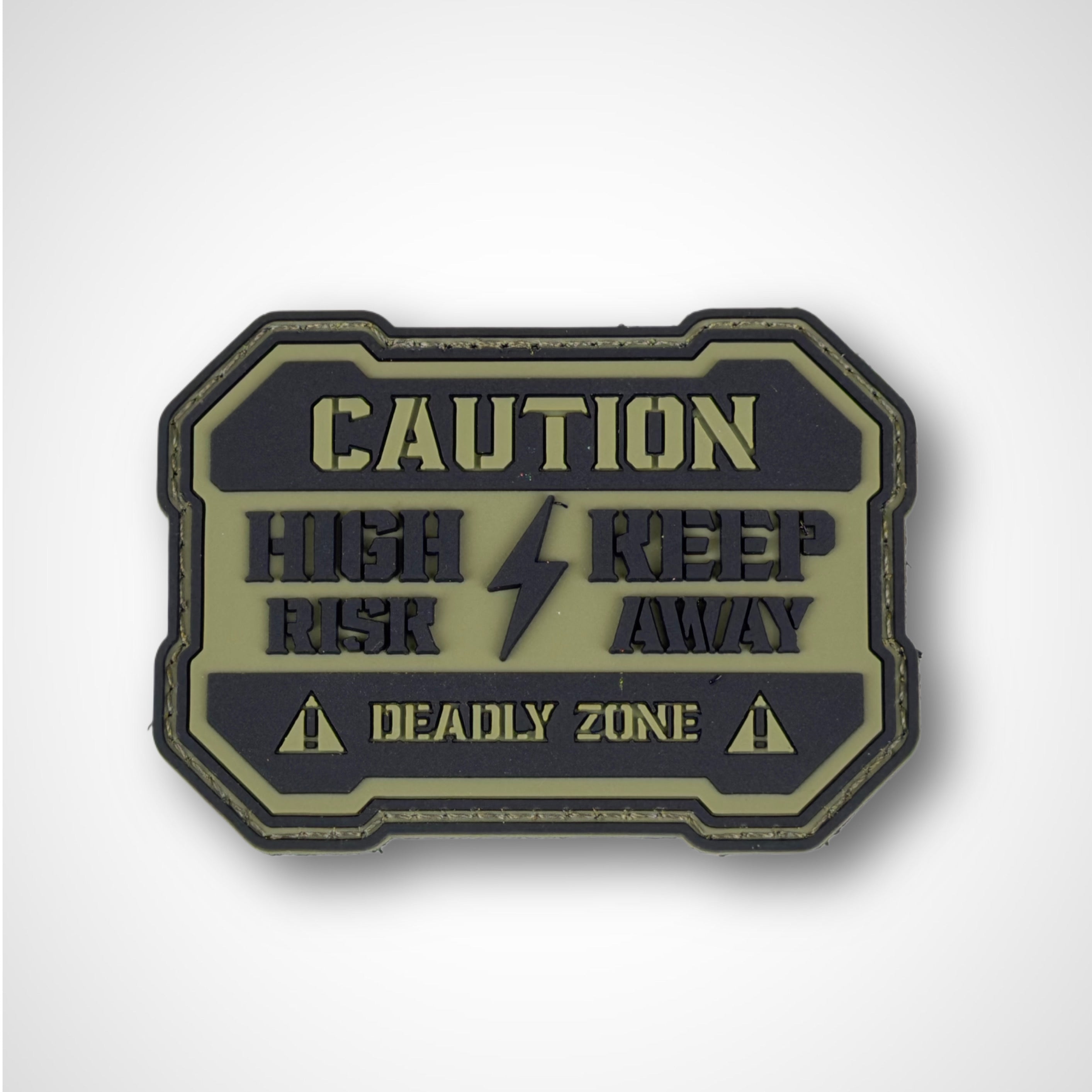 PVC PATCH Caution high risk deadly zone sign on a white background