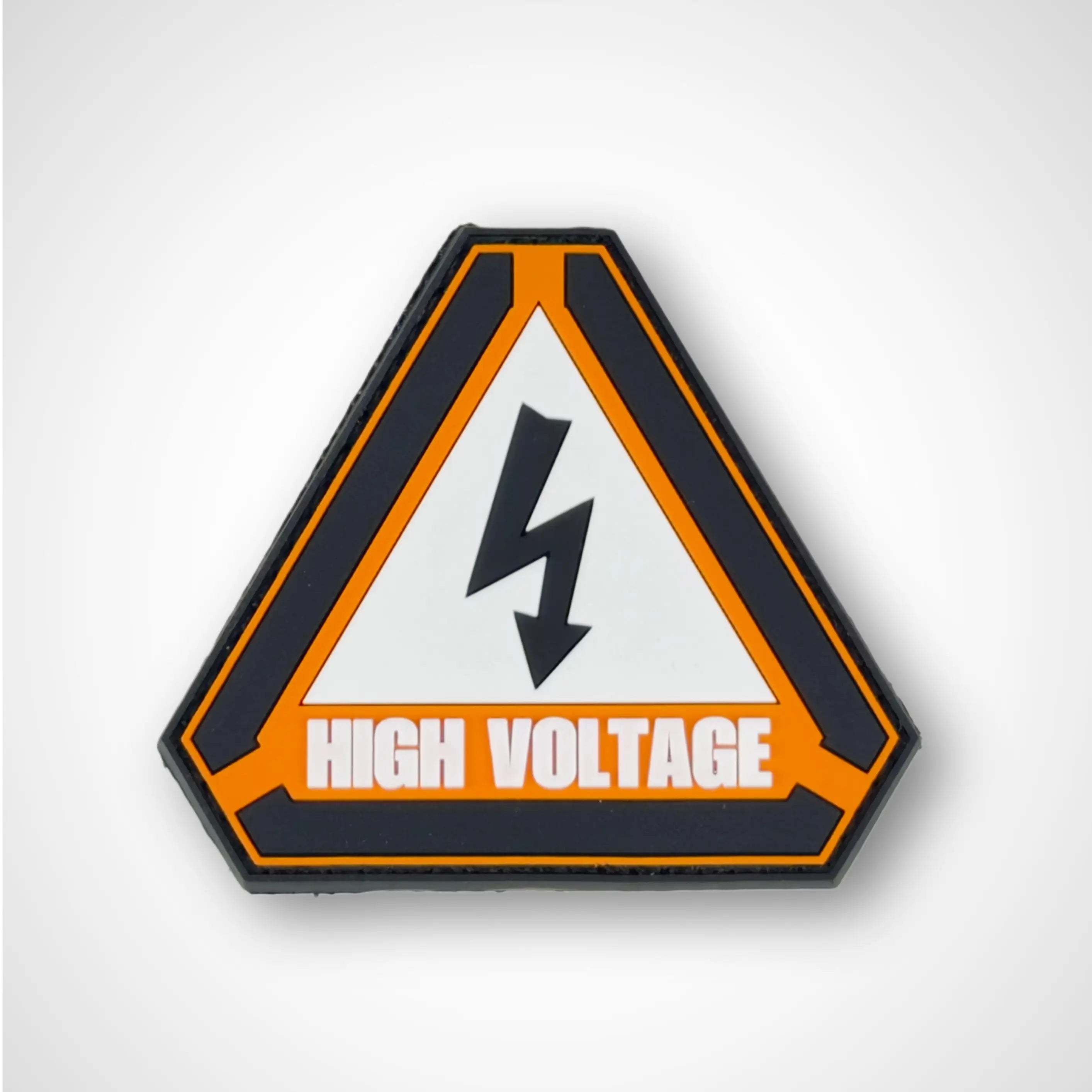 PVC PATCH High voltage warning sign with black lightning bolt symbol on a white background
