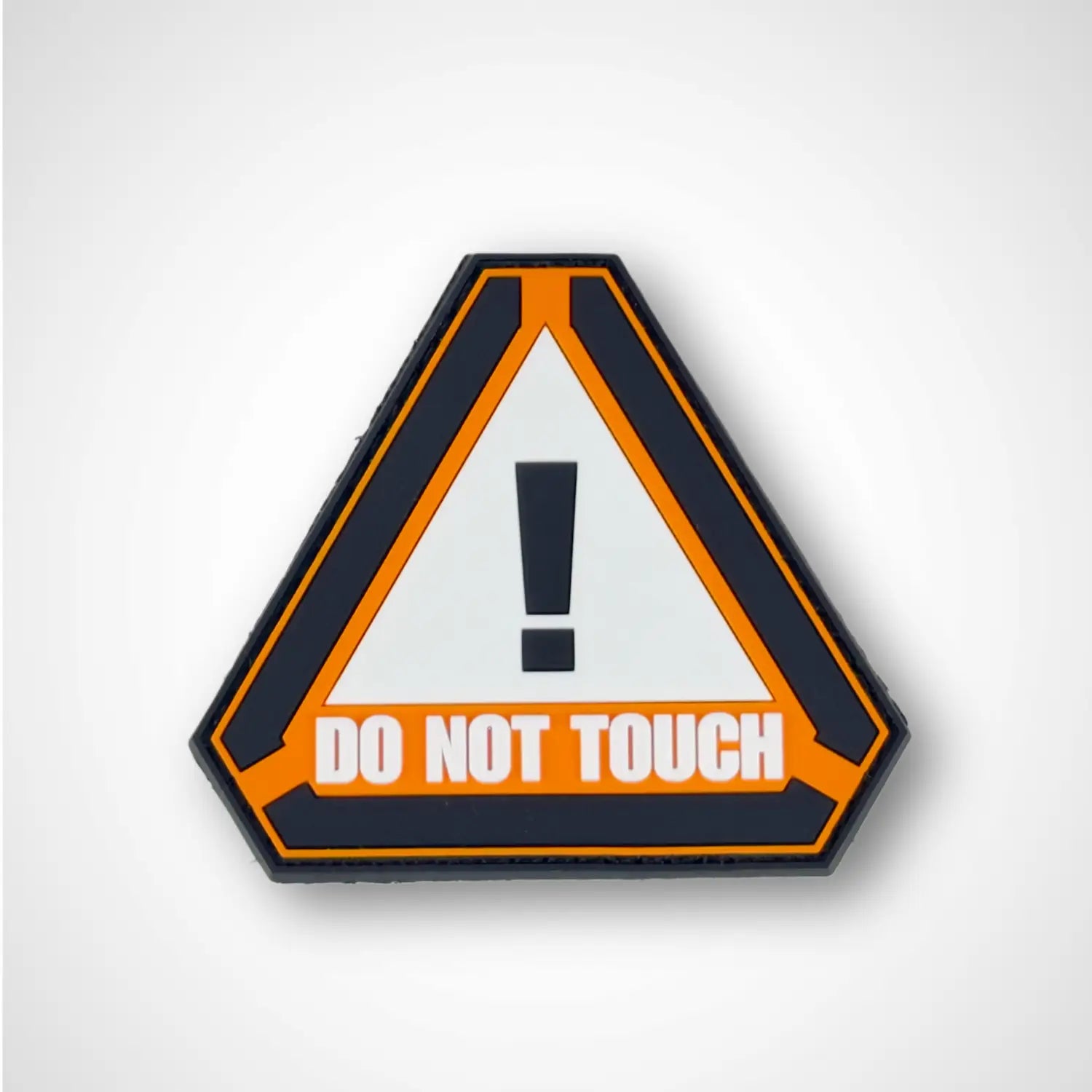 Triangular warning PVC  PATCH sign with 'DO NOT TOUCH' text on a white background