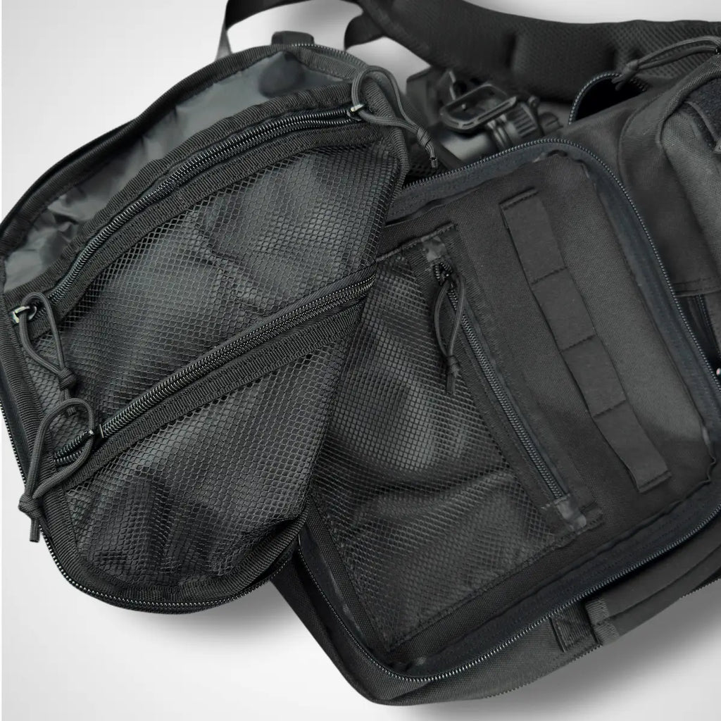 inner view of organized down front pocket of 25 L HONO tactical backpack 
